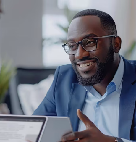 happy-black-financial-advisor-using-touchpad-with-clients_641503-131669